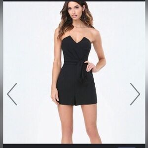 bebe Black Strapless Tie-Waist Romper